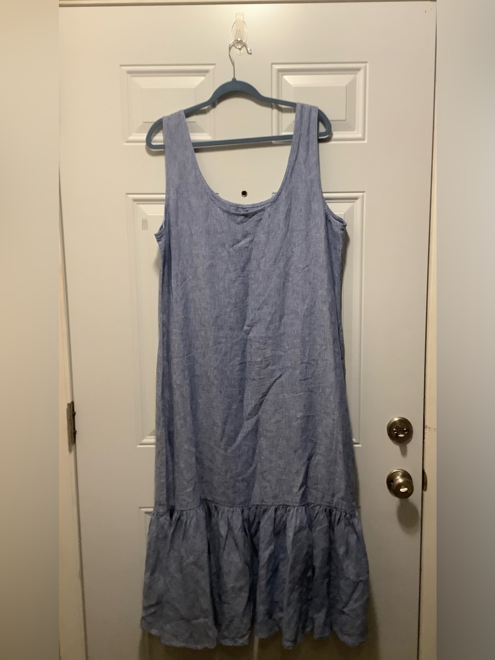 Polo Ralph Lauren| XL Blue Linen Sleeveless Midi Dress Ruffle Hem Coastal - Picture 6 of 6